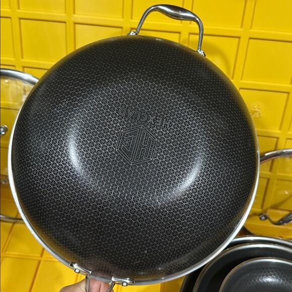 HEXCLAD 7 Piece Nonstick Stainless Steel Frying Pan Set 8 10 12" Lids Wok M $600 - Picture 4 of 10